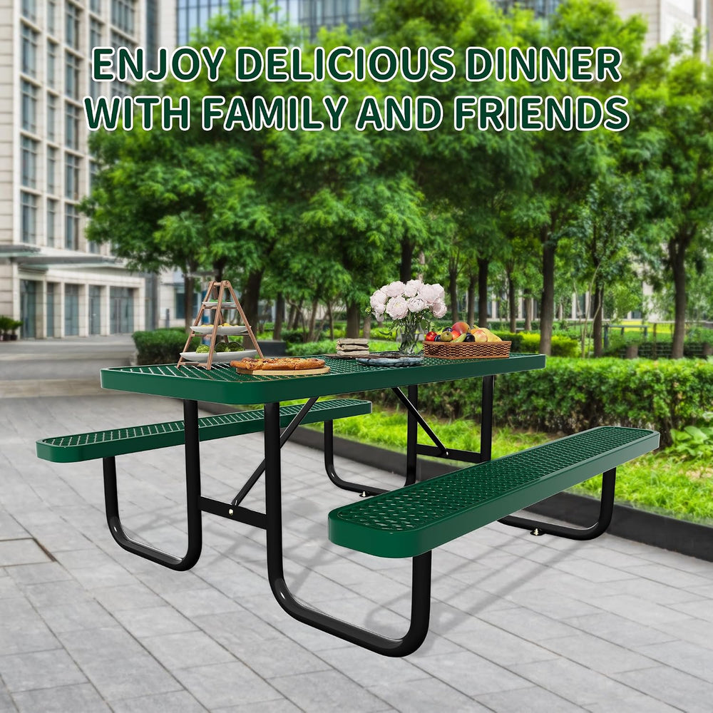 Picnic Tables for Outdoors,Commercial Metal Picnic Table Bench Set with Umbre...