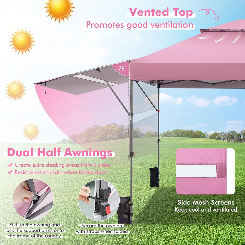 Tangkula 10x17.6 Ft Pop Up Canopy with Adjustable Dual Awnings, 2 Tier Outdoo...