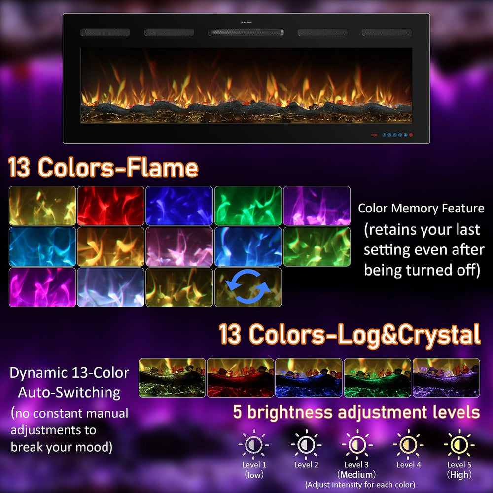 50" Electric Fireplace, Recessed or Wall Mounted, 5.5" Deep, 750W/1...