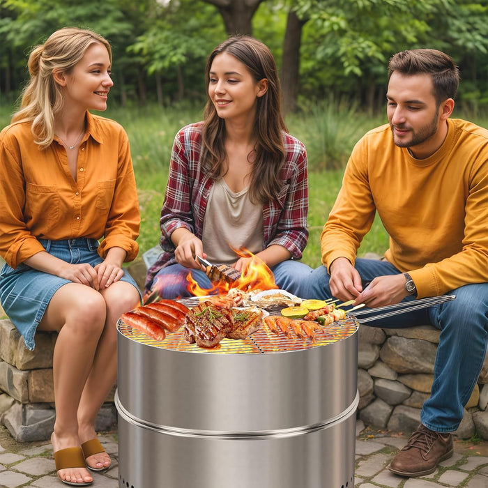 HGD 19.6 Inch Smokeless Firepit with Grill, Portable Wood Burning Fire Pit for Camping & Backyard, Stainless Steel Outdoor Fireplace with Travel Bag, Easy Setup & Compact Storage - Foldable Design
