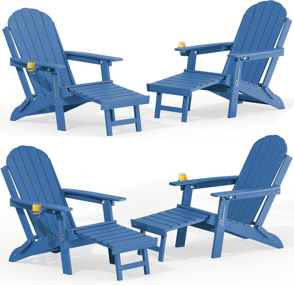 YEFU Adirondack Chairs with Footrest Set of 4, HDPE Adirondack Chair, Blue
