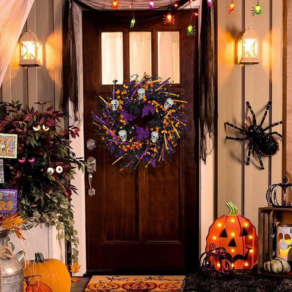 LLZLL Halloween Wreaths for Front Door 22 Inch Halloween Wreath Artificial Sk...