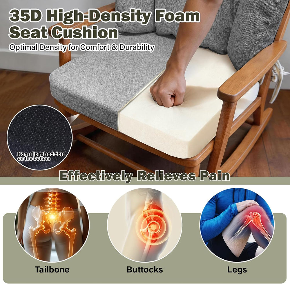 Wingback Rocking Chair Cushion with Neck Pillow High-Density Foam Indoor Rock...