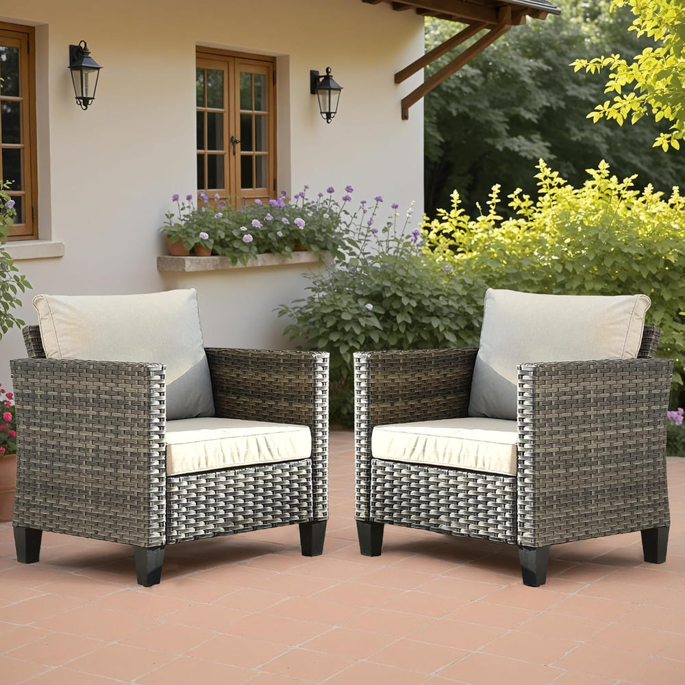ovios 2-Pieces Patio Chairs, Outdoor Wicker Chair of 2, All Weather Modern Hi...