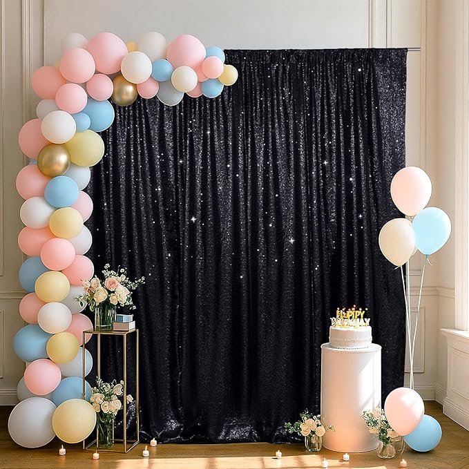 SquarePie Sequin Backdrop Curtain Less Transparent Sparkly Photo Booth Photog...