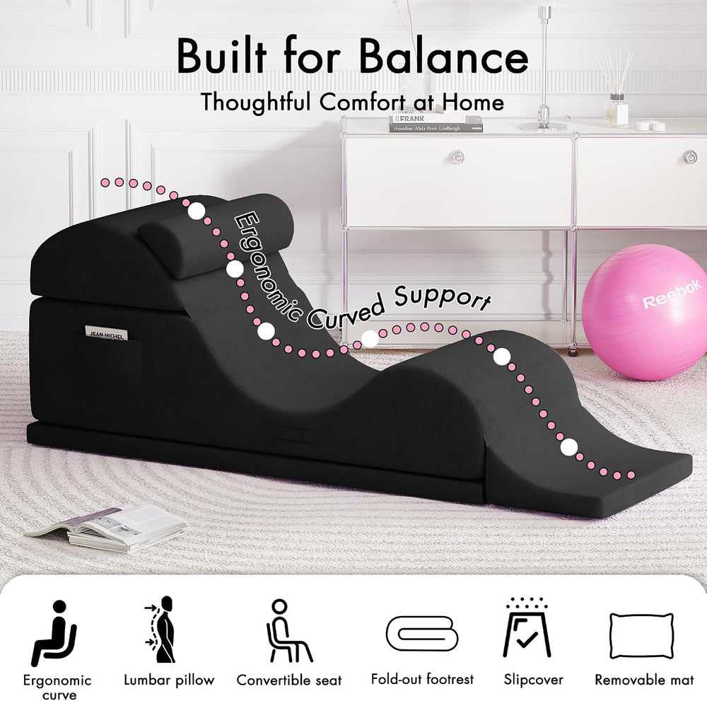 Convertible Yoga Chair for Adults, Ergonomic Foam Lounge with Lumbar Pillow, ...