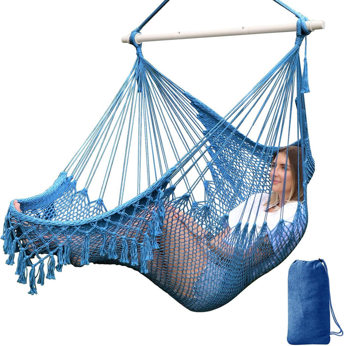 Chihee Hammock Chair Handmade Woven Mesh Hanging Seat Metal Spreader Bar