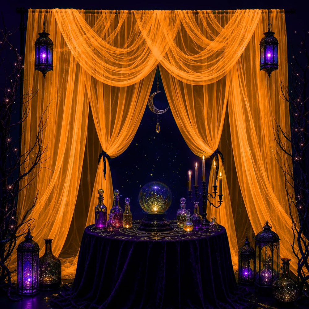 Mega-L Halloween Decorations, 3 Pack Halloween Tulle Backdrop Curtains