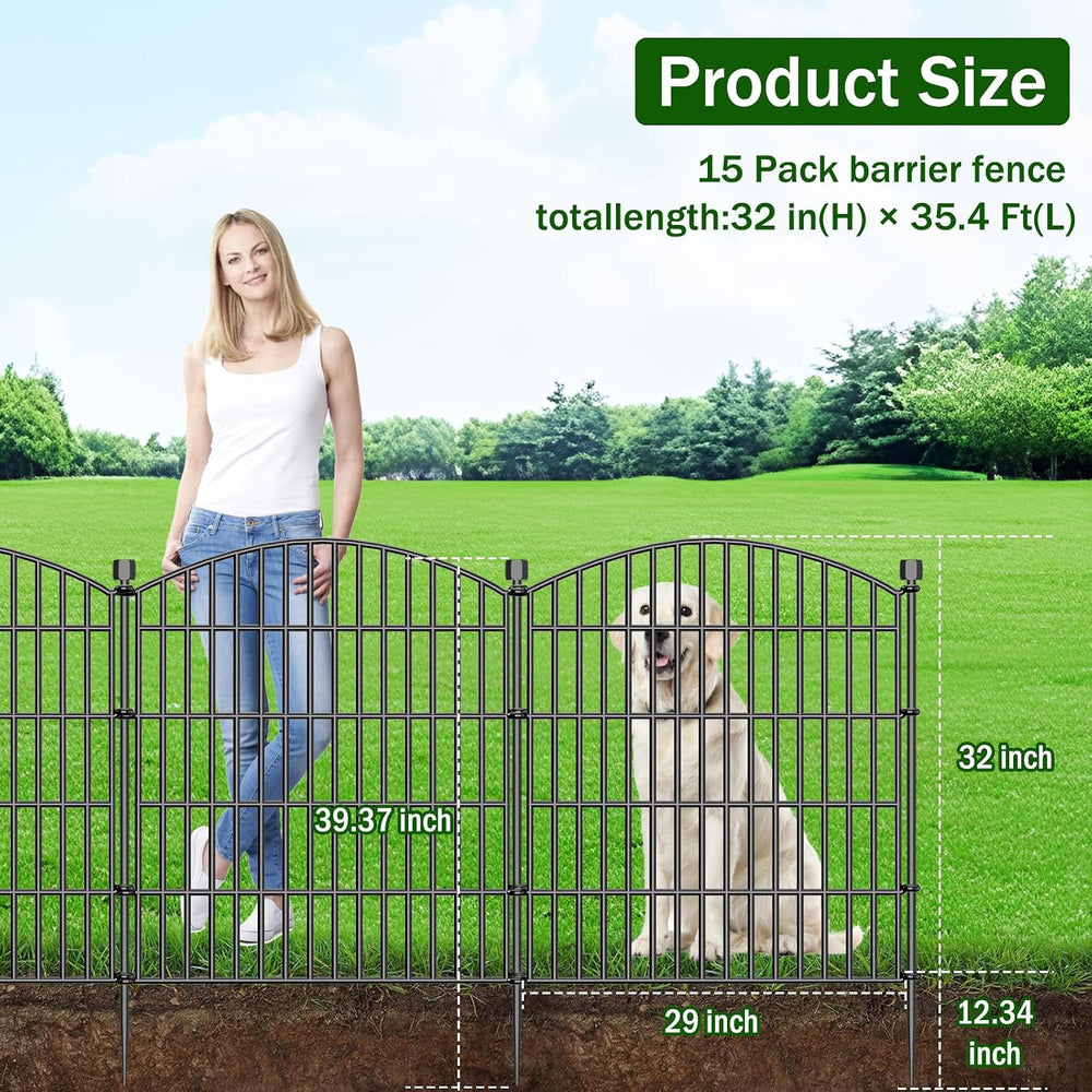 15 Panel No Dig Decorative Garden Fence 32" H x 35.4'L Outdoor Dog B...