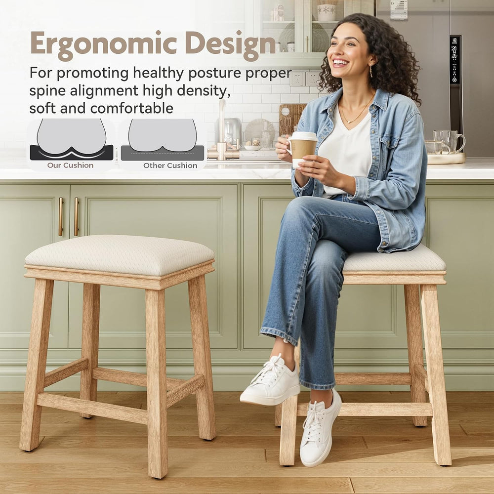MAISON ARTS White Bar Stools Set of 4, Solid Wood Kitchen Stools