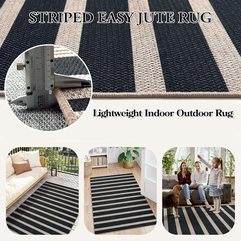 Lahome Striped Easy Jute 3x5 Outdoor Patio Rug, Washable Rugs for Porch