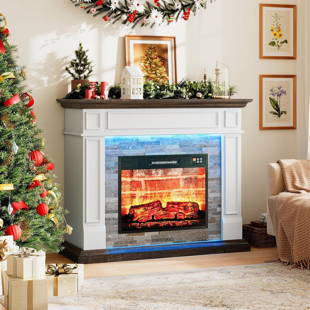 Naice 44" Electric Fireplace Mantel with LED Light & 23in Insert Heater