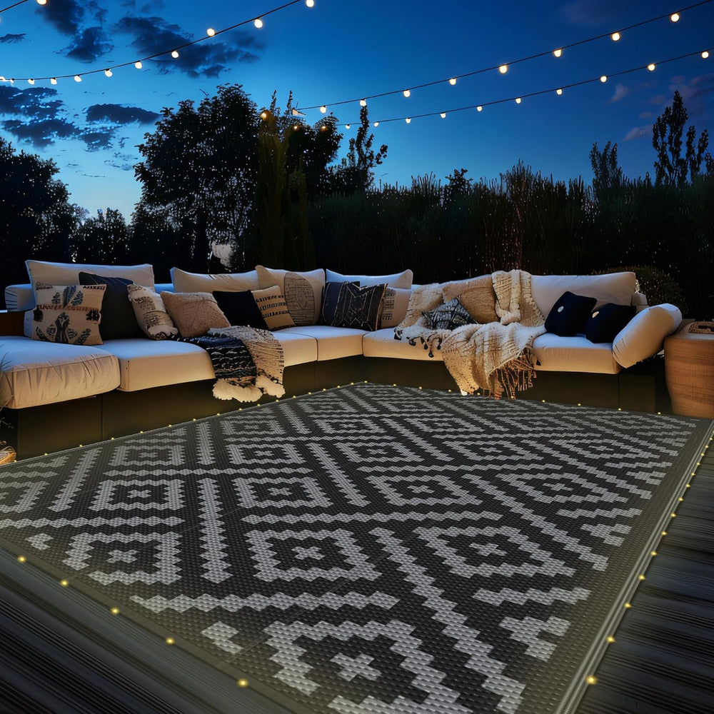 GENIMO Outdoor Rug with LED Strip Lights, 6'x9' Waterproof Camping Ma...