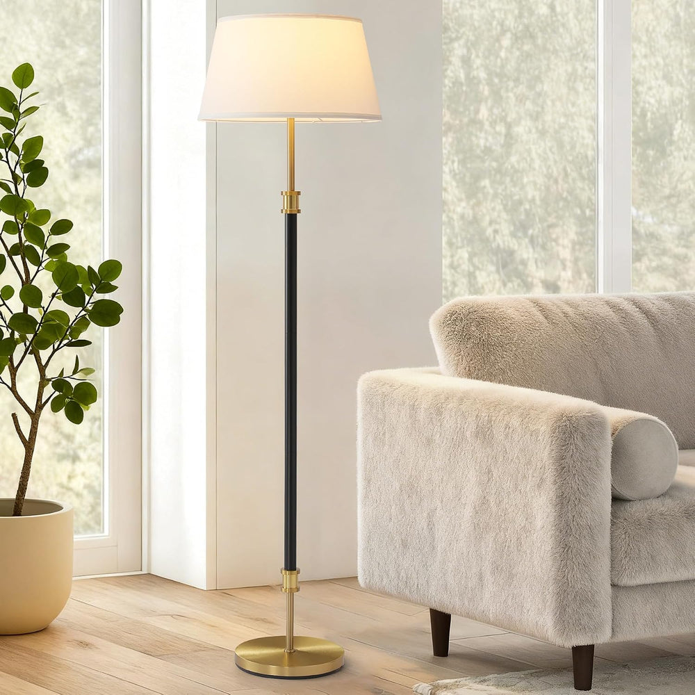 ZenGlimmer Modern Mid Century Floor Lamp with Soft Linen Shade, 63” Tall Blac...