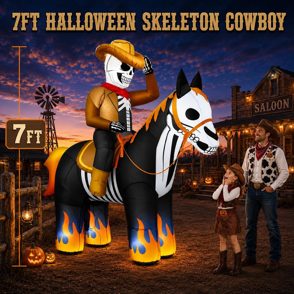 zukakii 7FT Halloween Inflatables Decorations Outdoor Skeleton Cowboy Riding ...