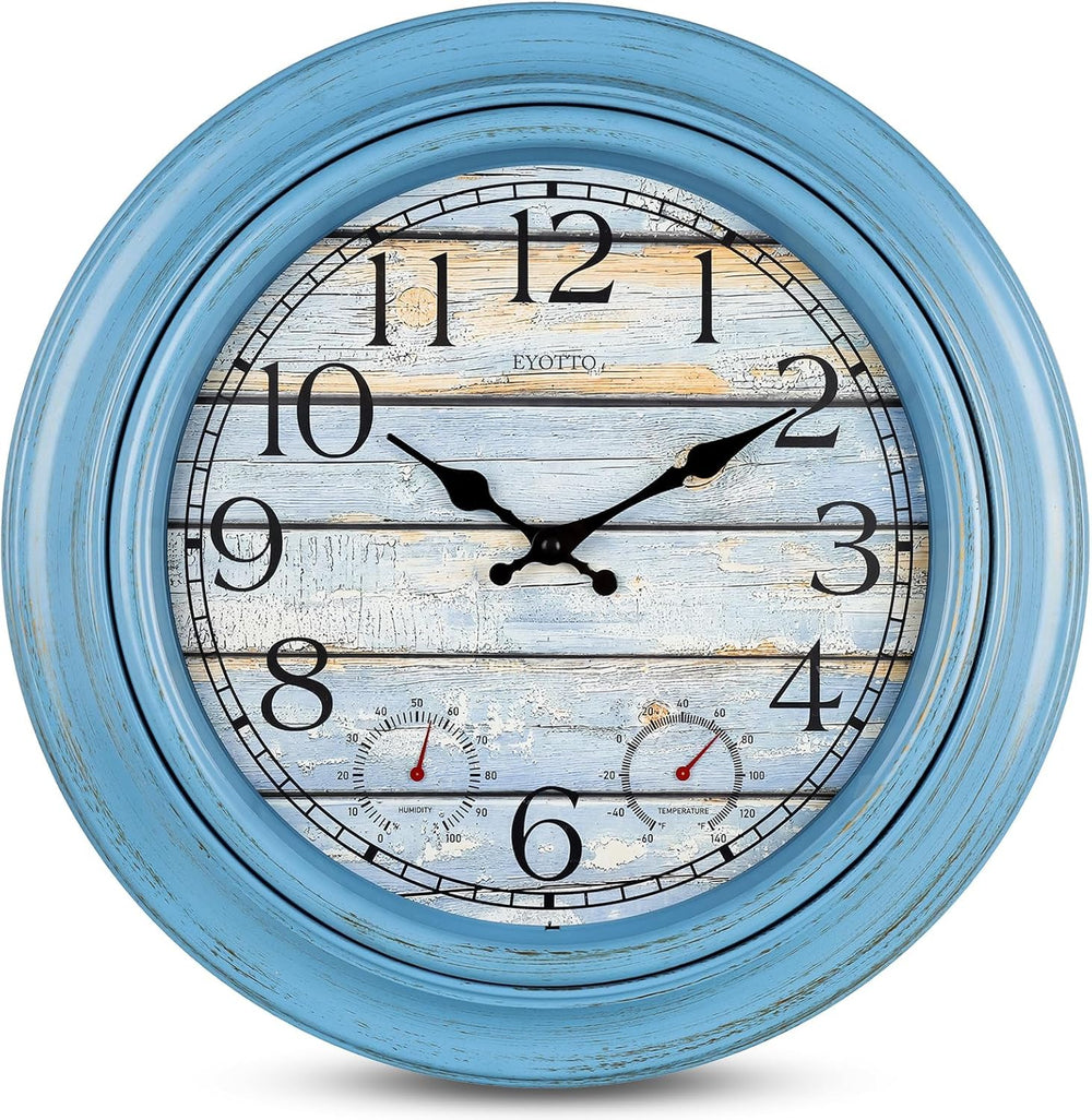 eYotto 18-Inch Outdoor Wall Clock with Waterproof Thermometer & Hygrometer