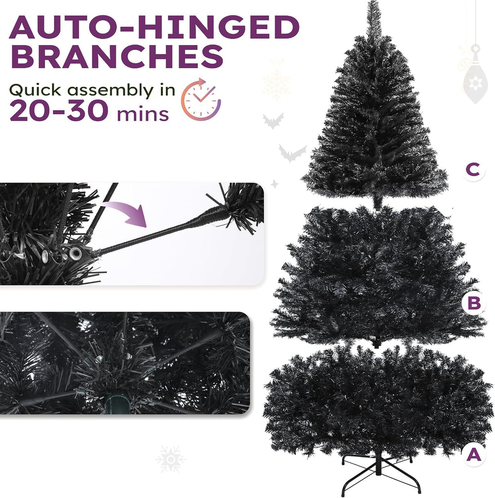 YITAHOME 6ft Black Halloween Artificial Christmas Tree with 818 Branch Tips