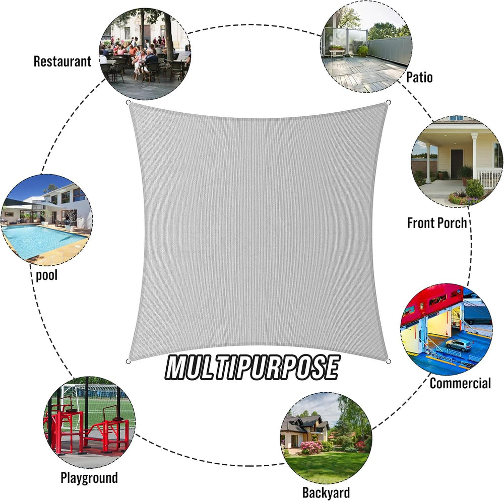5' x 5' Custom Size White Rectangle Sun Shade Sail, 190 GSM Commercia...