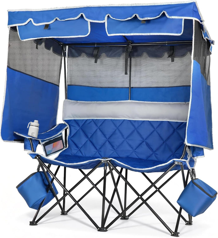 Suteck Double Camping Chair with Canopy, 660lbs Folding Loveseat with Shade