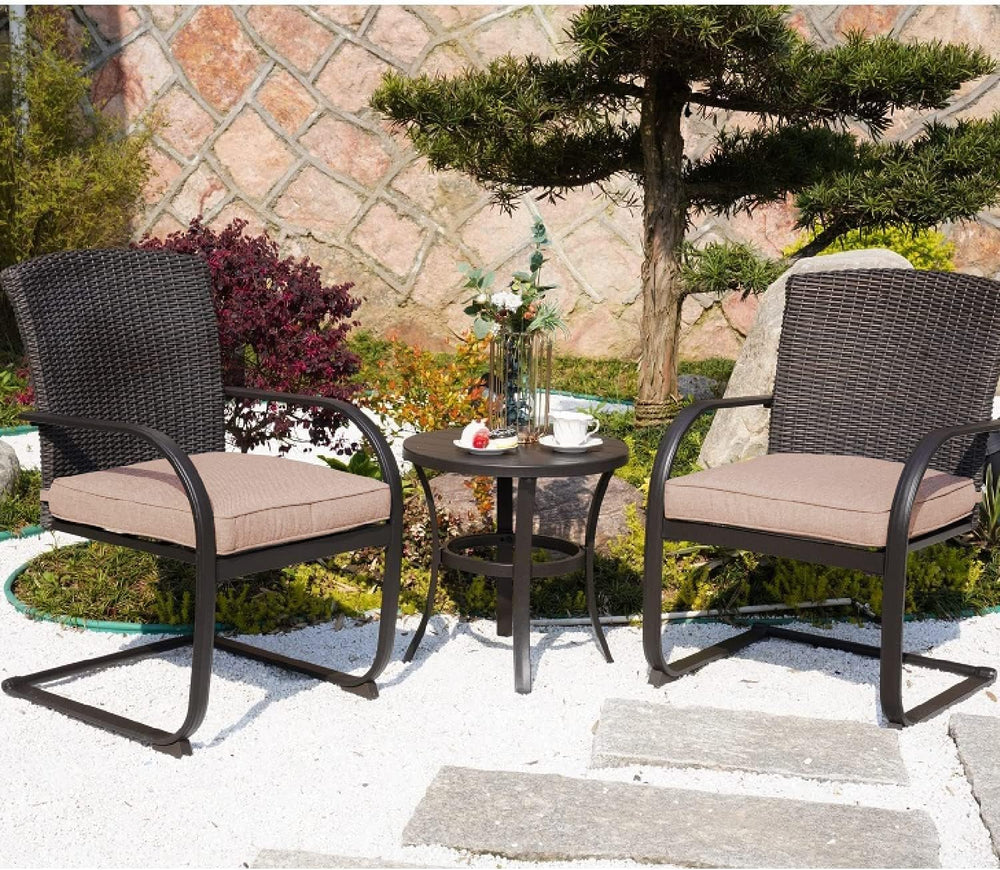 Grand patio 3 Pieces Bistro Set, Outdoor Wicker Table Set, Rocking Wicker Cha...