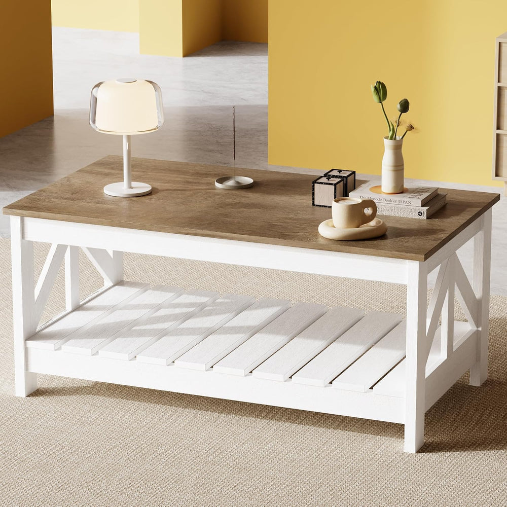 JUMMICO 39” Farmhouse Coffee Table for Living Room, Gray & White