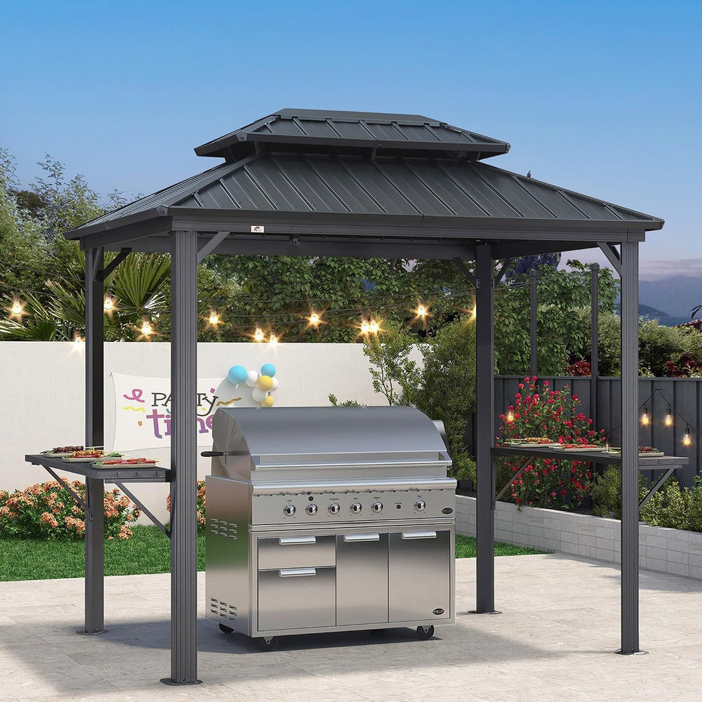 PURPLE LEAF Hardtop Grill Gazebo 6' x 8' Aluminum Frame Double Tier, ...