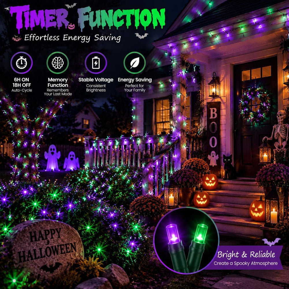 OZS Connectable 2-Pack 164Ft 400LED Halloween String Lights, Purple&Green