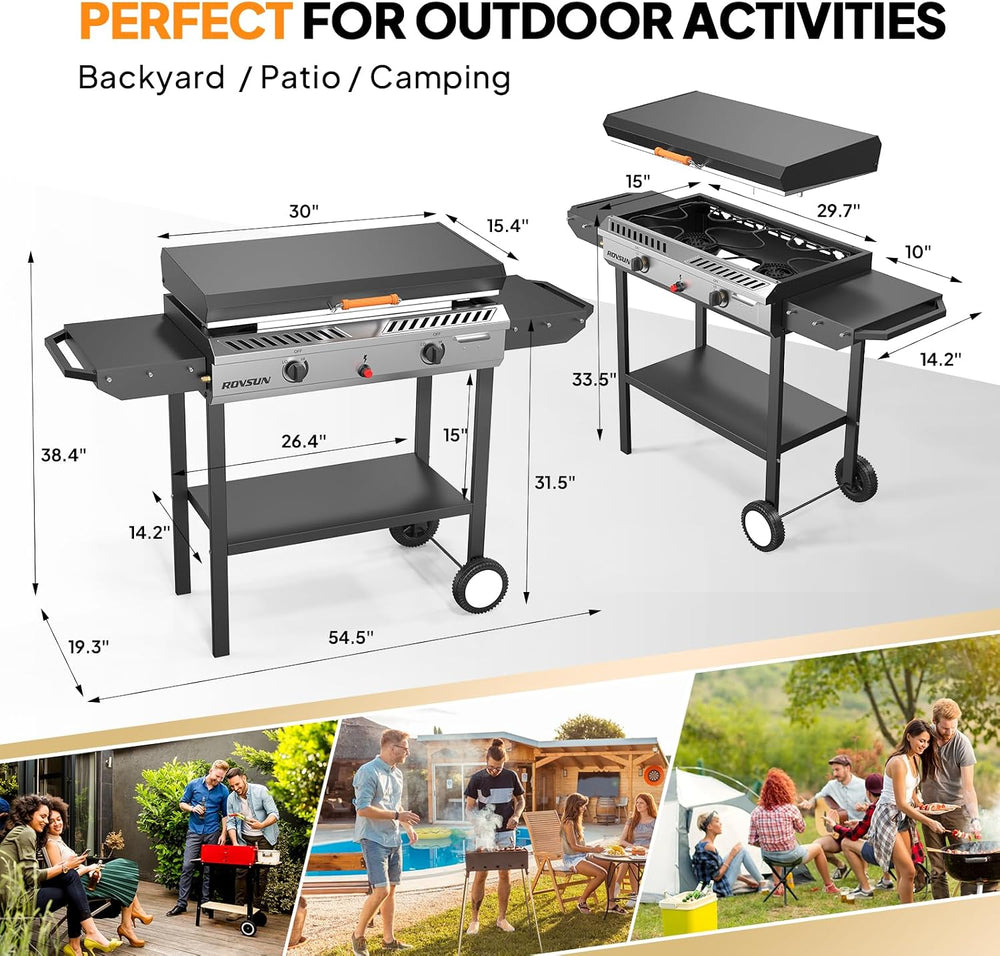 ROVSUN 2 Burner Propane Stove & 30'' Griddle Combo with Ignition ...