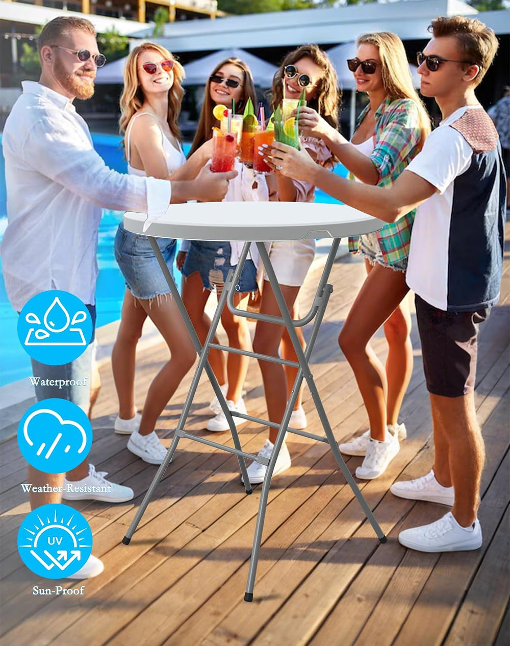 Round Folding Table, 32" Bar Height Tables for Parties and Commercial Ev...