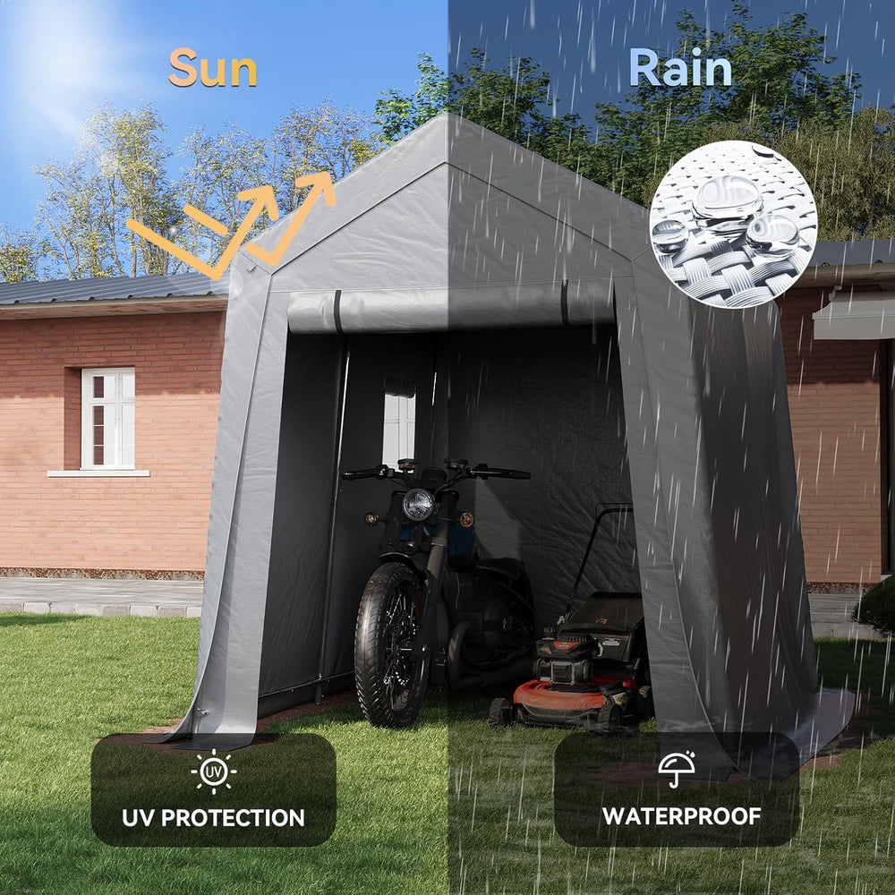 Aoxun 6x8x7 FT Outdoor Portable Storage Shed Tent for Motorcycle,Gray