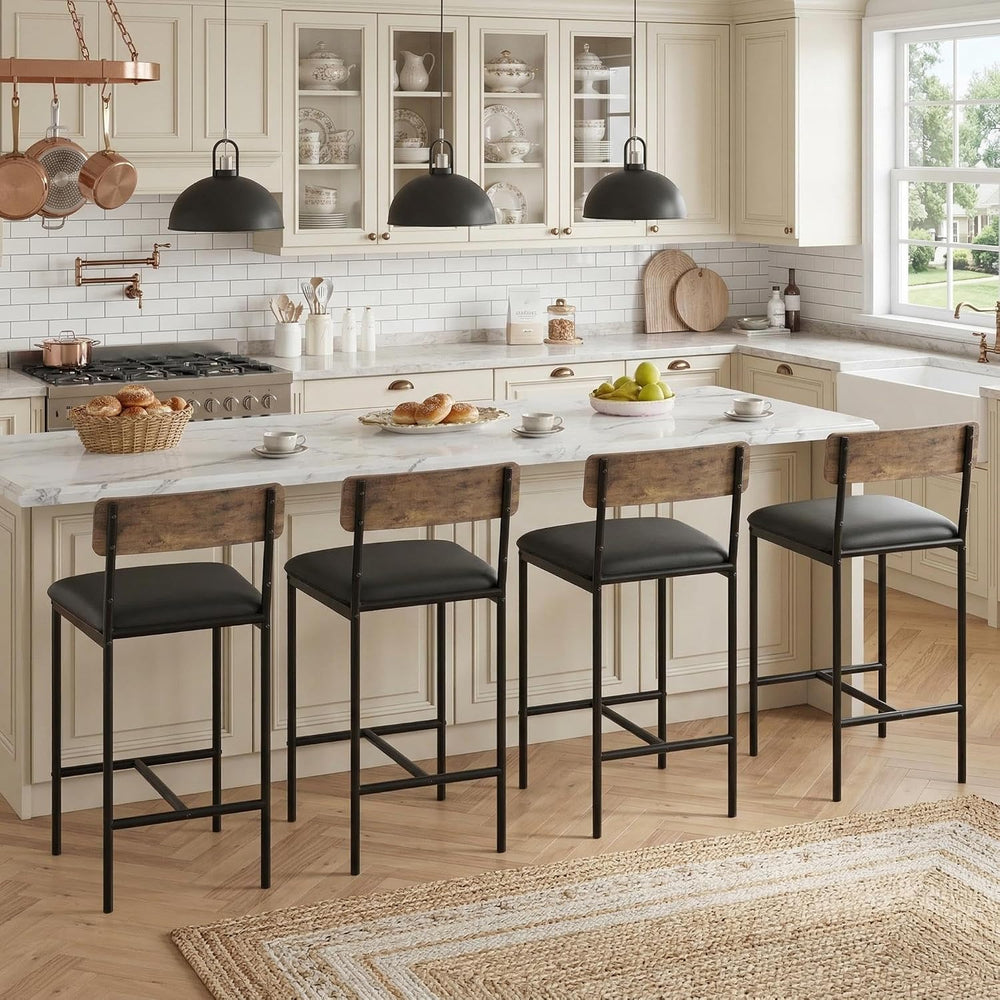GarveeHome Bar Stools Set of 4, Upholstered Counter Height Bar Stools with Ba...