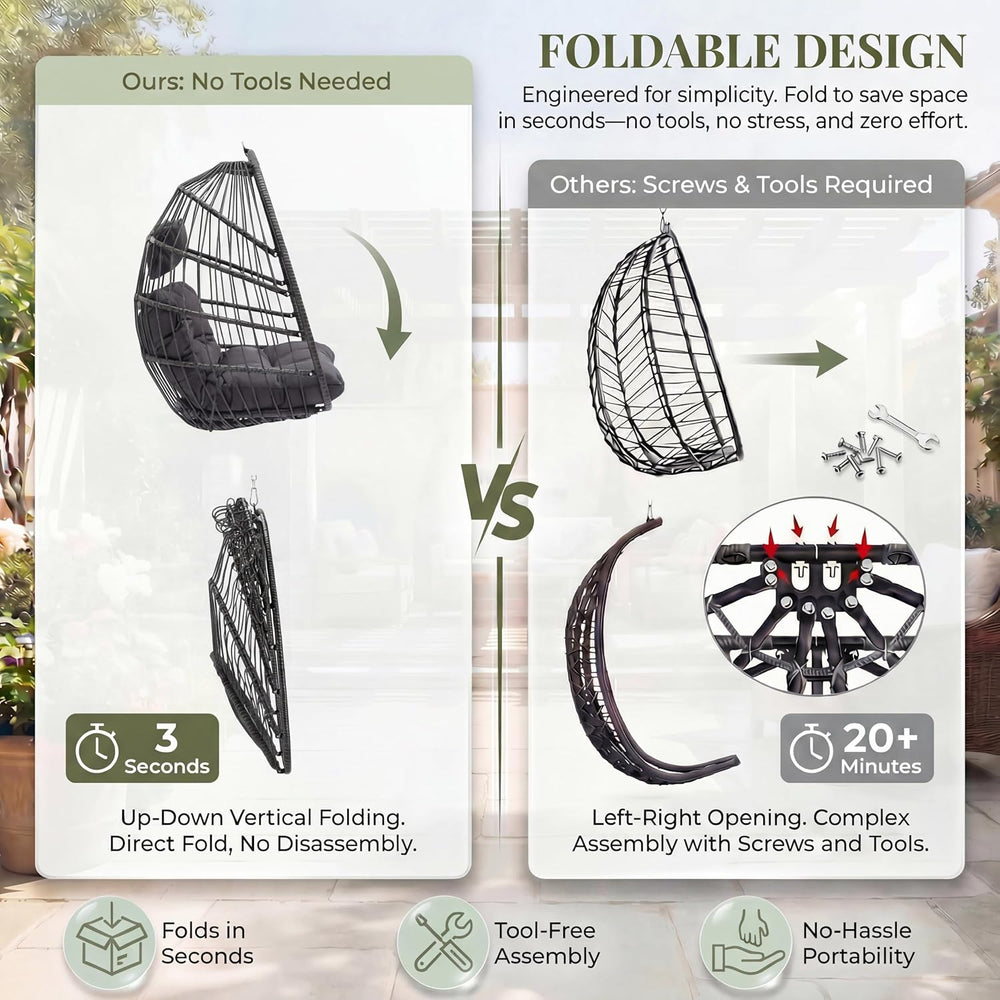 RADIATA Outdoor Hanging Egg Chair with Stand, Foldable Egg Swing Chair