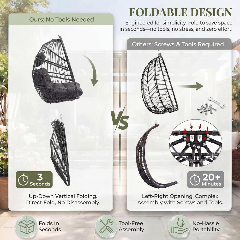 RADIATA Outdoor Egg Chair Without Stand, Foldable Wicker Swing Basket Chair