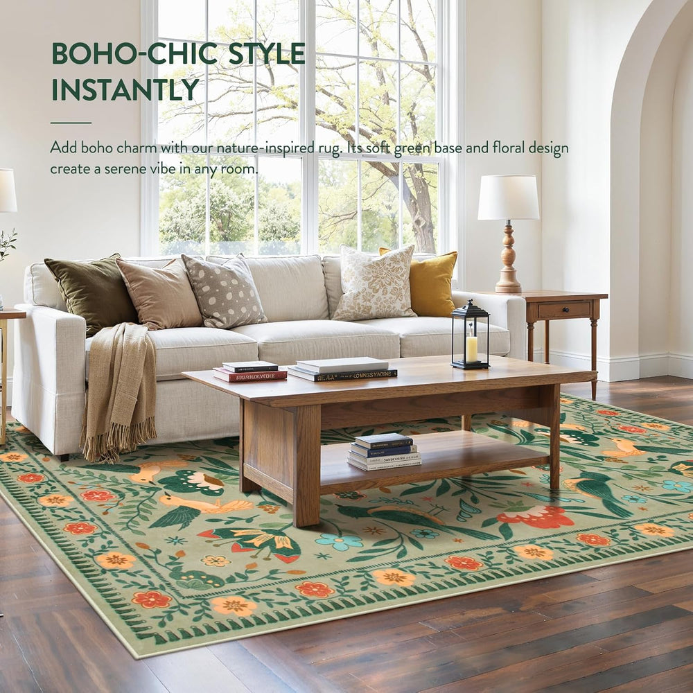 Moynesa Green Washable 8x10 Area Rugs for Living Room Bedroom Dining Room, Mo...