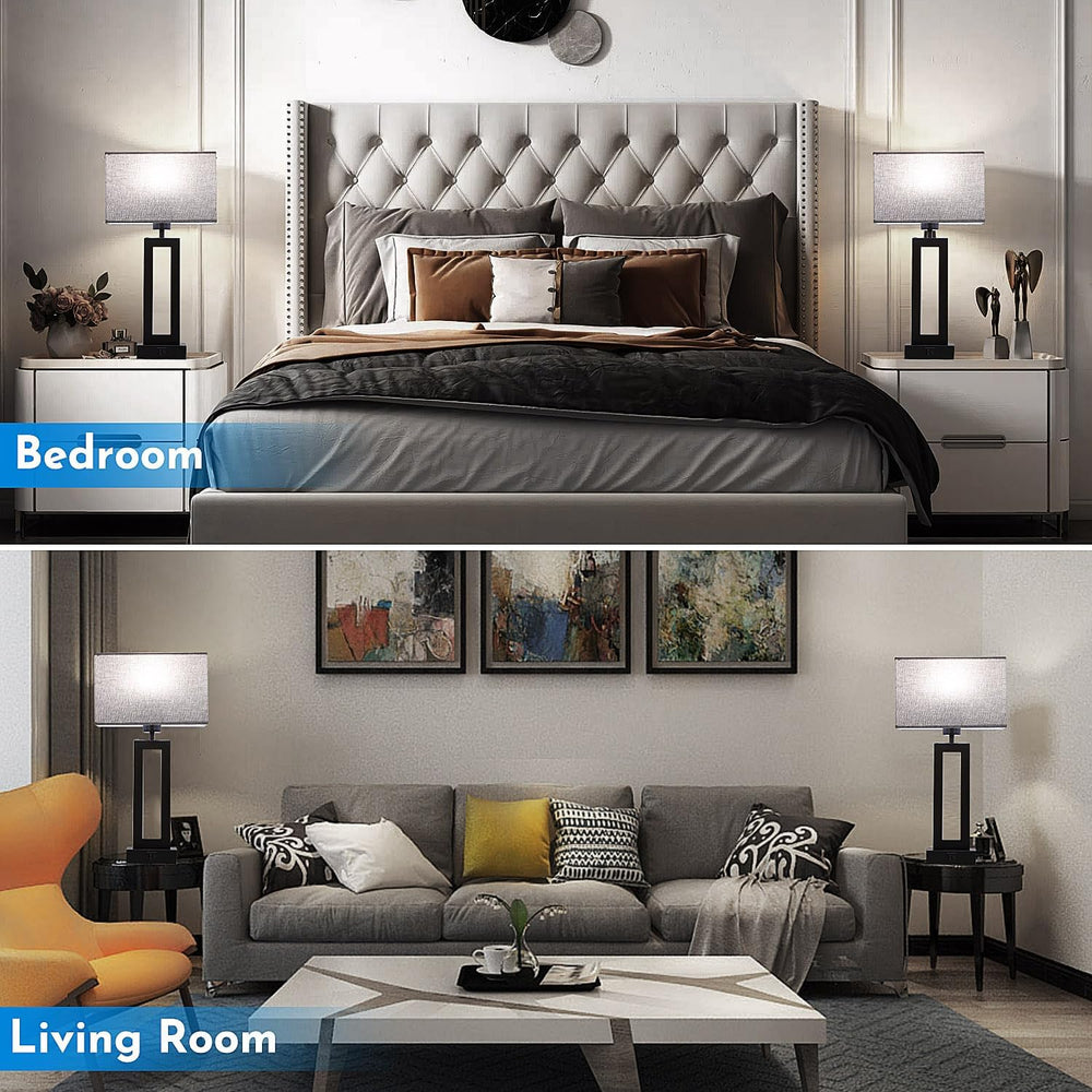 Modern Nightstand Lamps Set of 2 - Touch Control Bedside Table Lamps with USB...