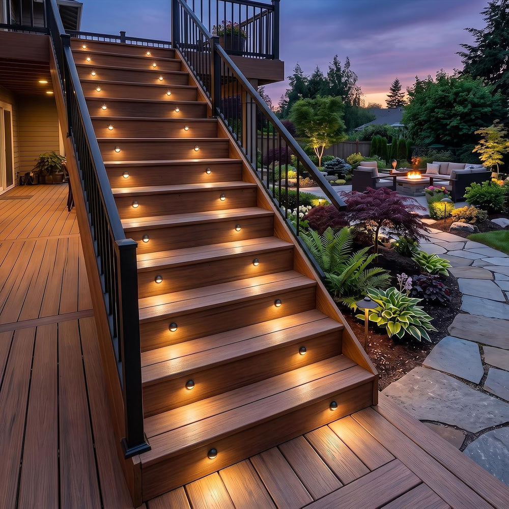 FVTLED Pack of 10 Warm White Low Voltage LED Deck Lights kit Φ1.38 Outdoor Ga...