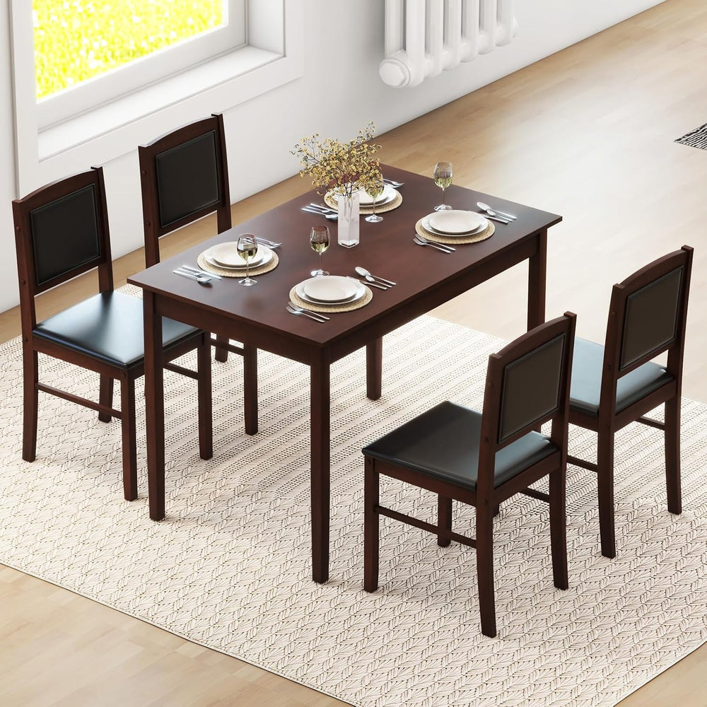Giantex 5-Piece Dining Table Set for 4, Wooden Kitchen Table and Chairs with ...