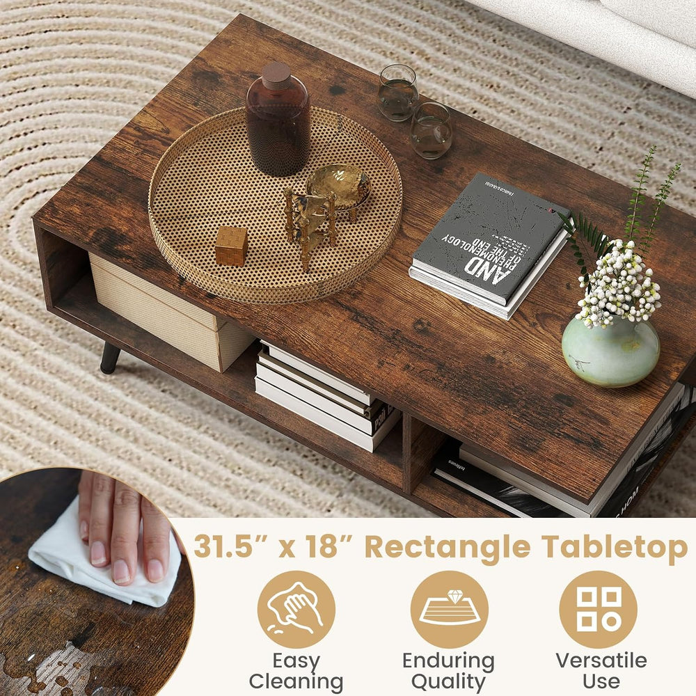 GIANTEX Coffee Table with Storage, Mid Century Modern Center Table for Living...