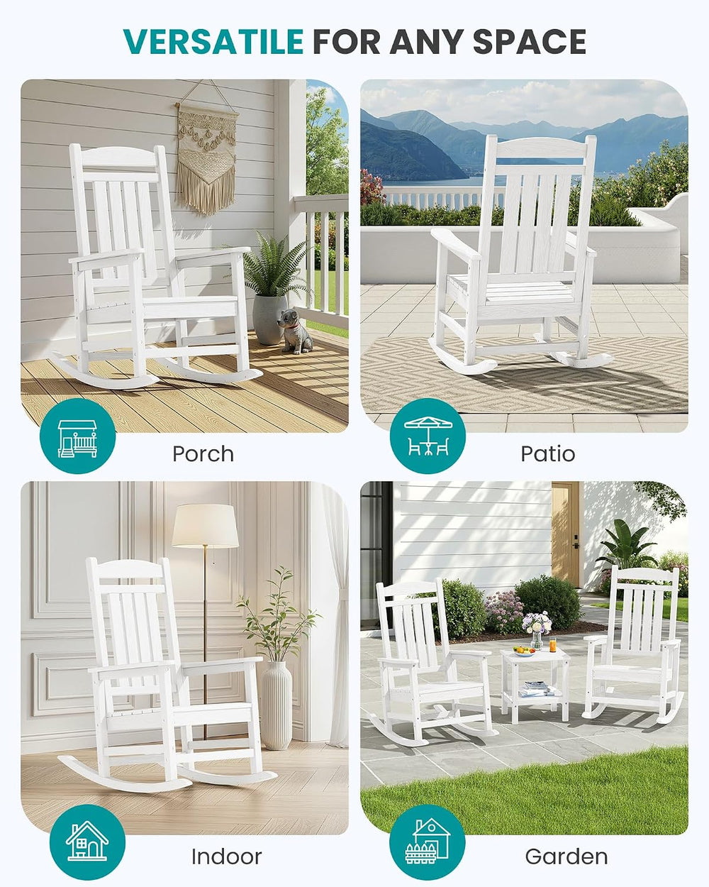 SERWALL Outdoor Rocking Chair Set of 2, Patio Rocking Chair, White