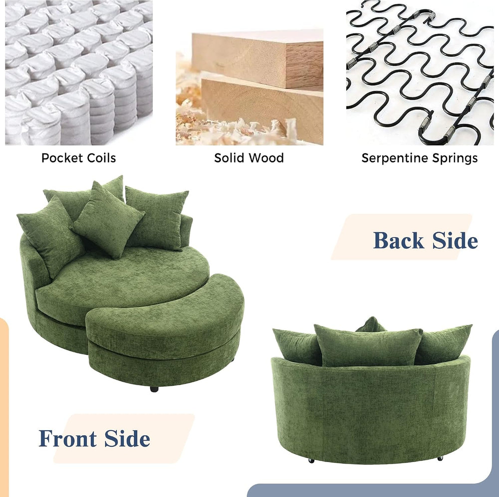 Merax 360° Swivel Barrel Chair with Half Moon Storage Ottoman, Oversized Leis...