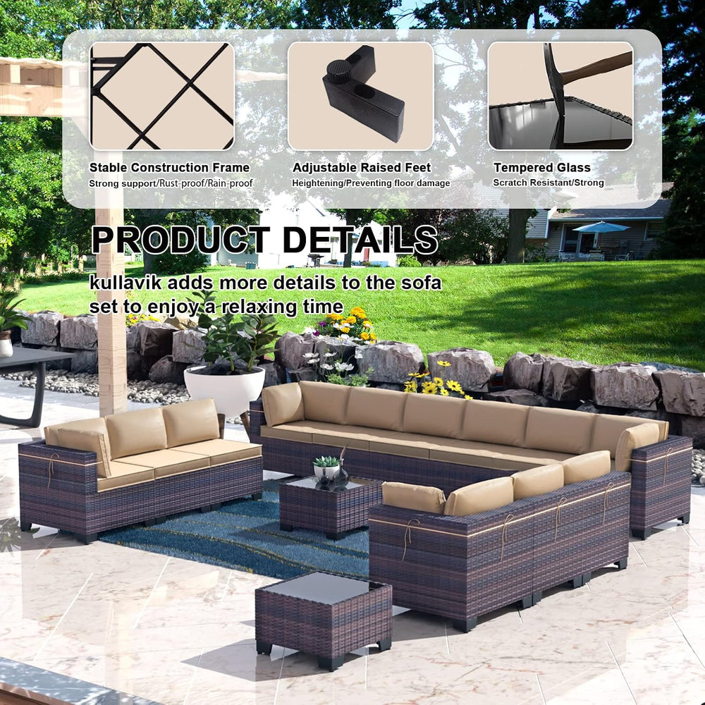 Kullavik 14 Piece Patio Furniture Set, Outdoor Wicker Sectional Sofa