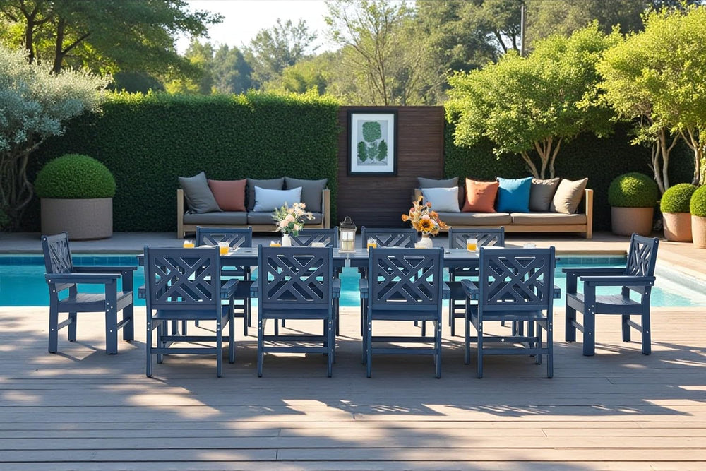 12 Piece HDPE Outdoor Dining Set for 10, Patio HDPE Furniture Set with 2 Tabl...