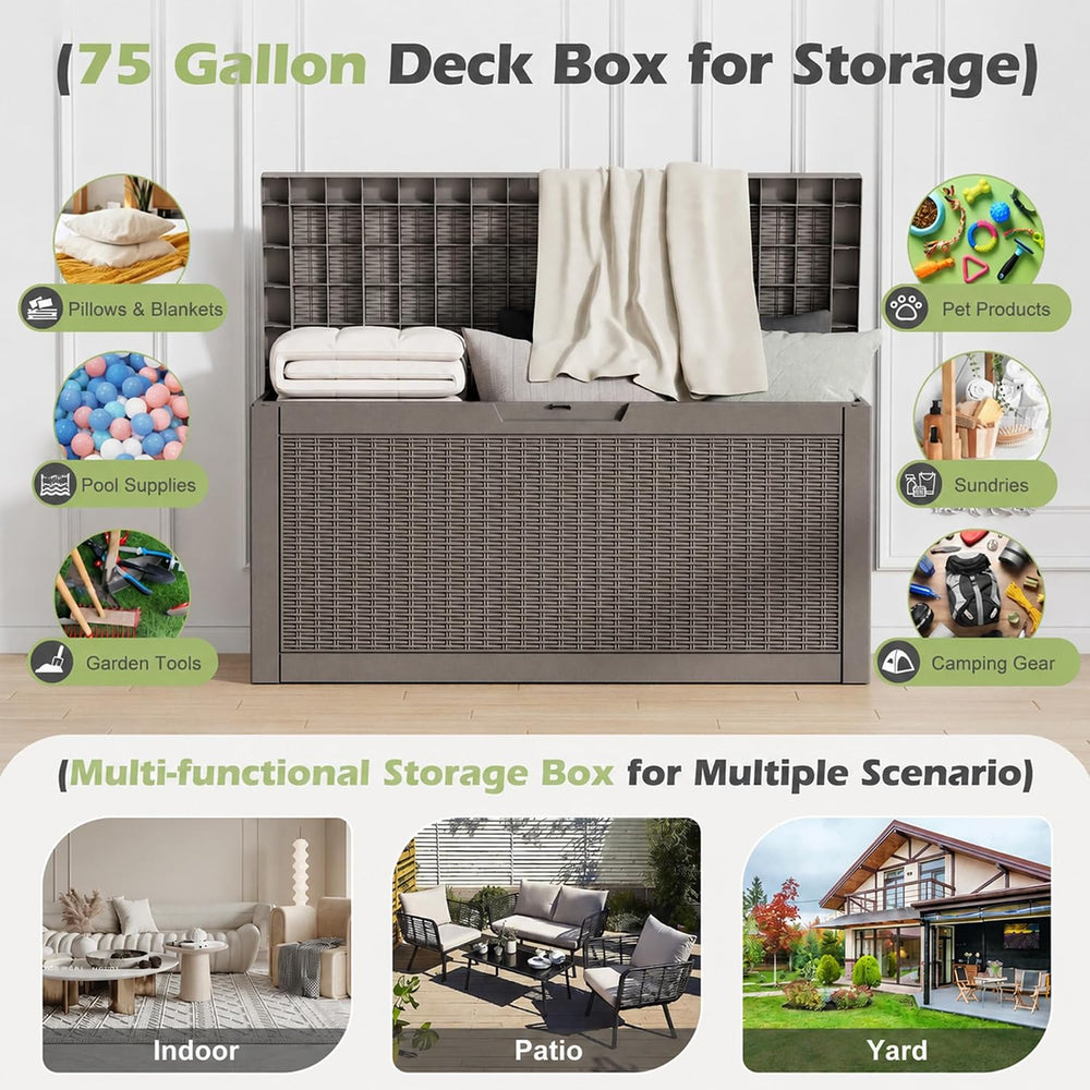 Outdoor Storage Box Waterproof, 75 Gallon Deck Box for Patio Storage