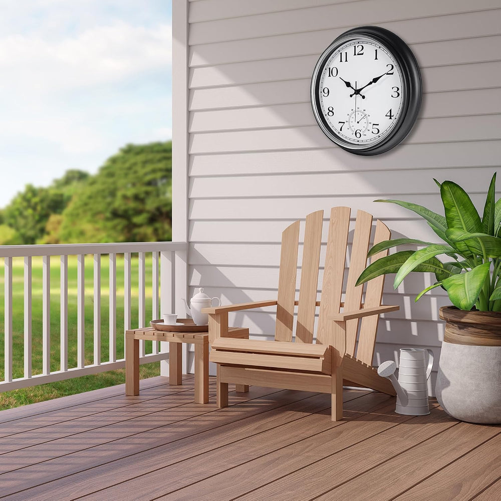 JoFomp Large Waterproof Outdoor Clock with Thermometer Combo - 16 inch Silent...