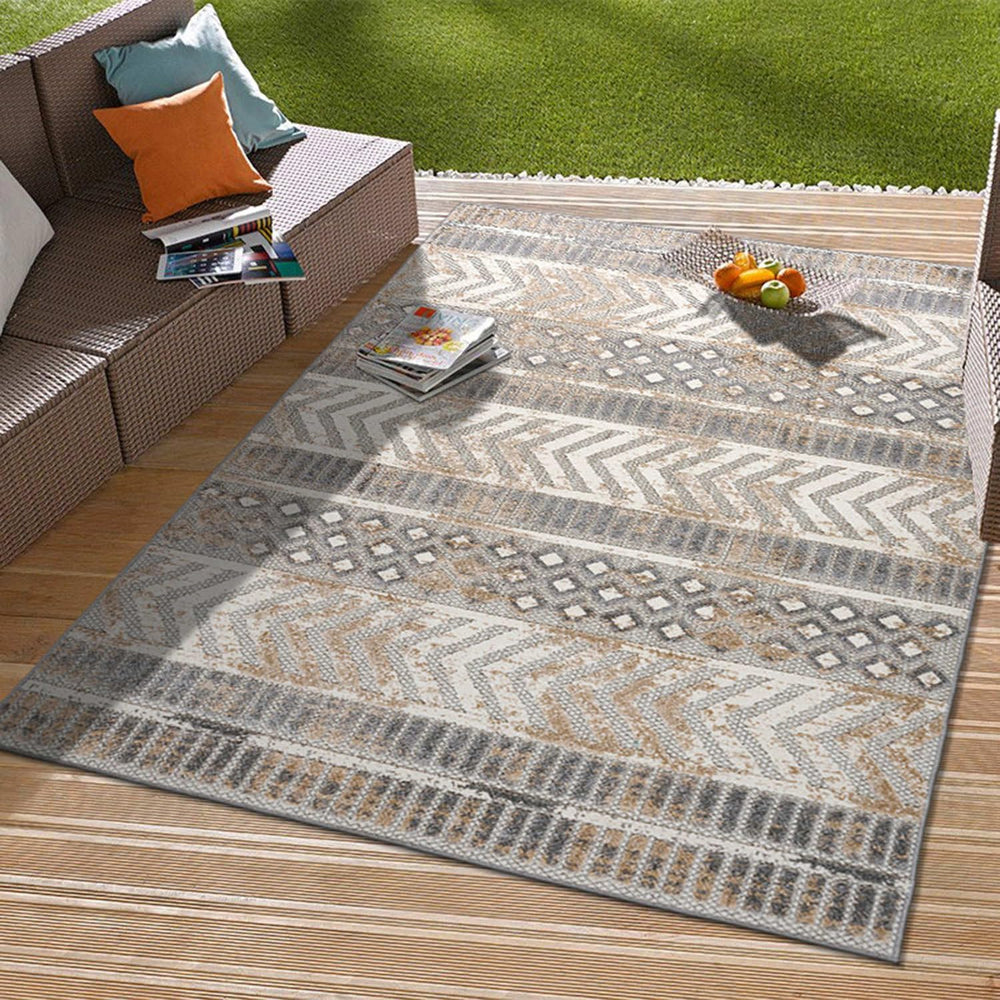 Rugshop Tribal Stripe Indoor/Outdoor Distressed Deck Area Rug Beige 4' x ...