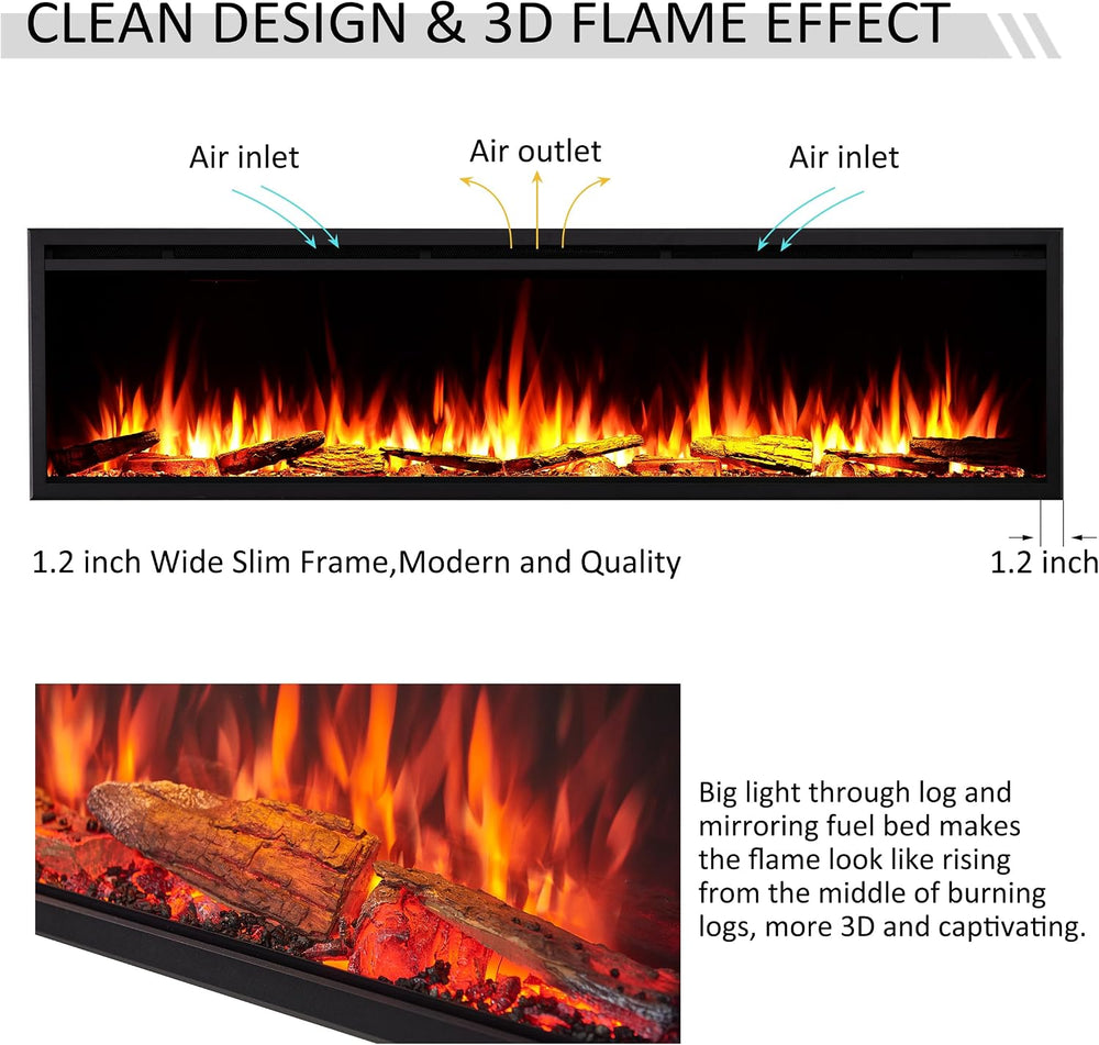 LegendFlame 72" W Smart Wall Mount & in Wall Recessed Electric Firep...