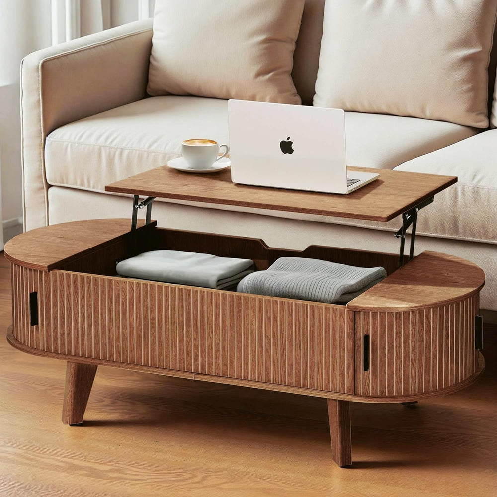 Oval Lift Top Coffee Table with Storage, 47.2" Mid Century Modern Living...