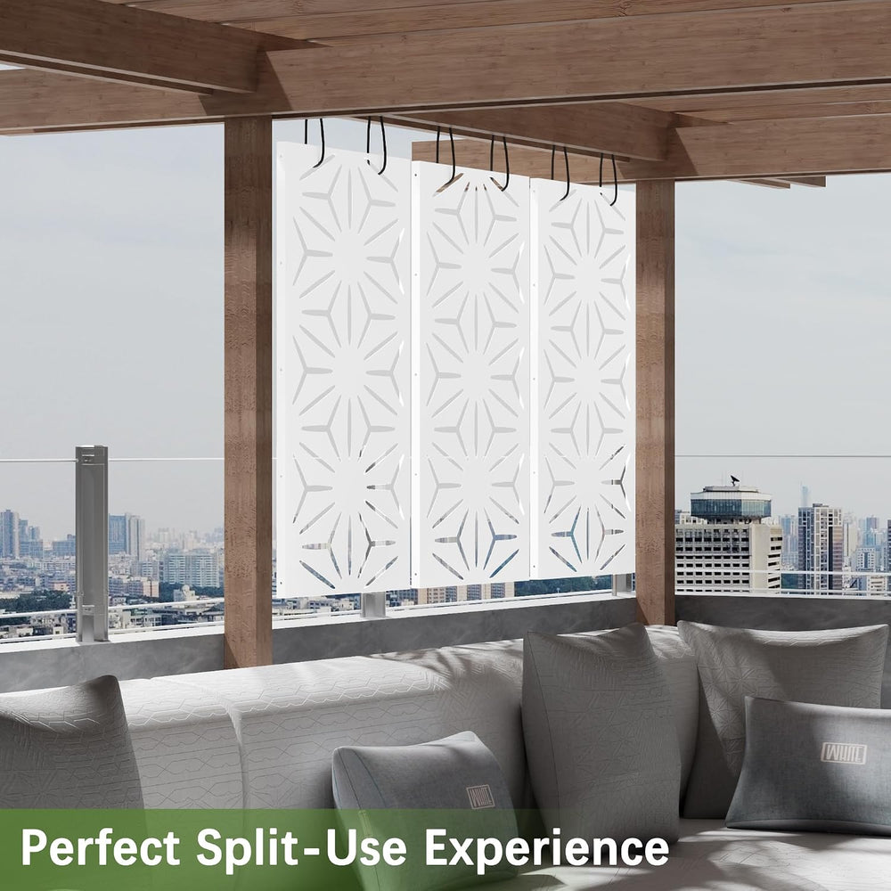 Cofar Metal Privacy Screen Outdoor 72" H×44" W -White Freestanding ...