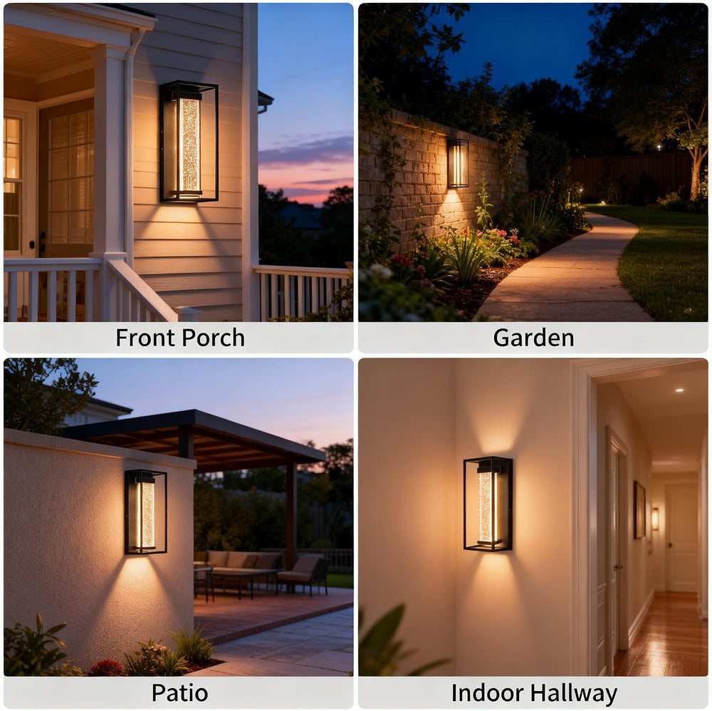 16 Inch Modern Outdoor Wall Sconce, Matte Black Waterproof Exterior Wall Ligh...