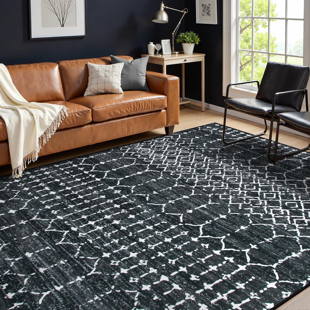 Lahome Moroccan Black Area Rugs 8x10 Living Room Non-Slip Backing Ultra-Thin ...